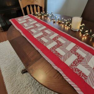 Handmade Long Quilted Christmas Table Runner 62" Striped Patchwork Tablerunner